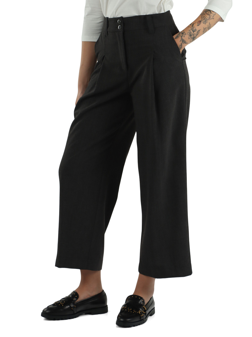 GRIGIO SCURO | Pantalone cropped in misto viscosa