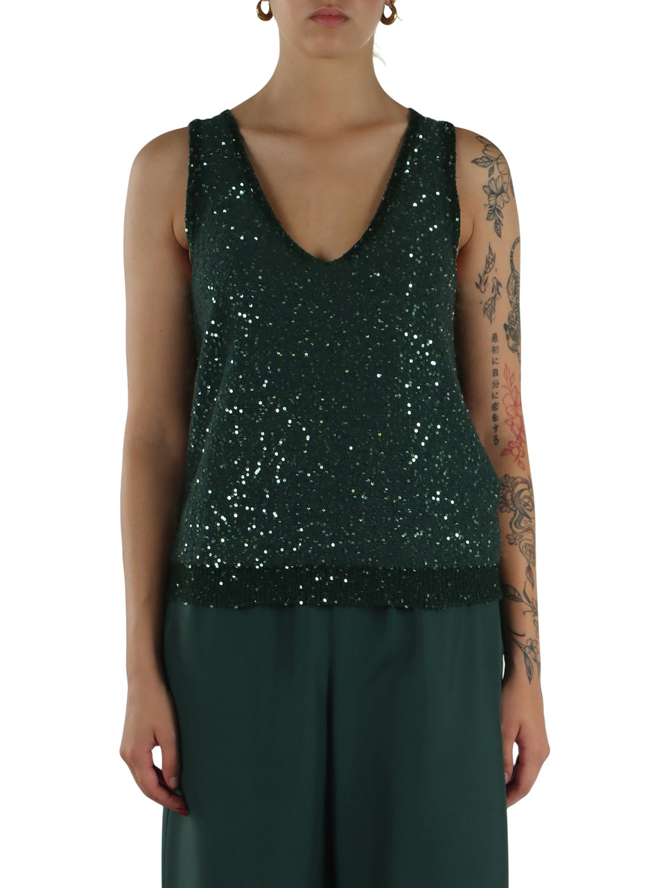 VERDE | Top in maglia MILORD con paillettes