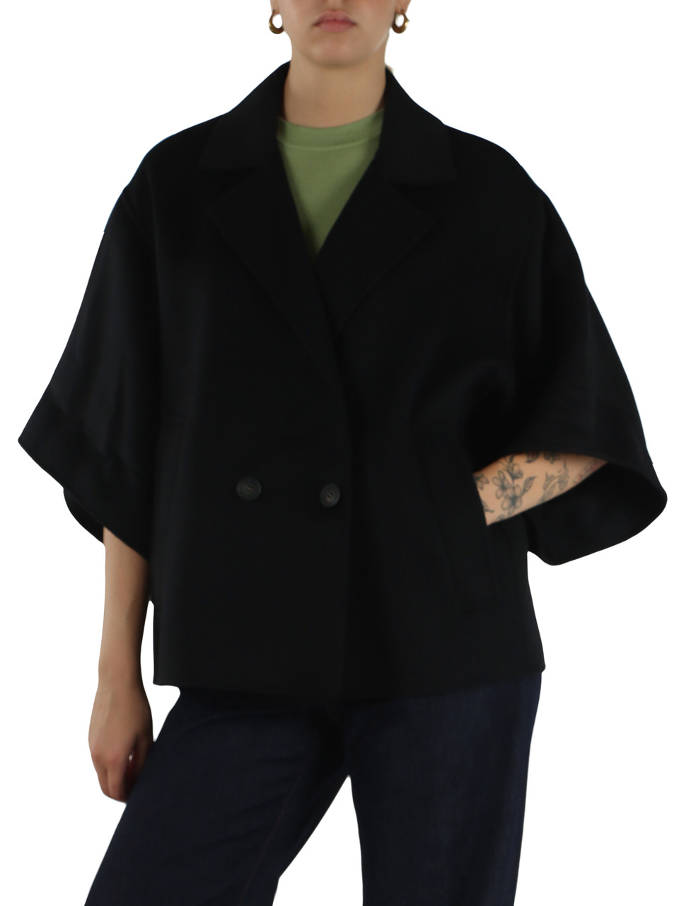 NERO | Cappotto manica corta NEO in doppio drap di lana vergine