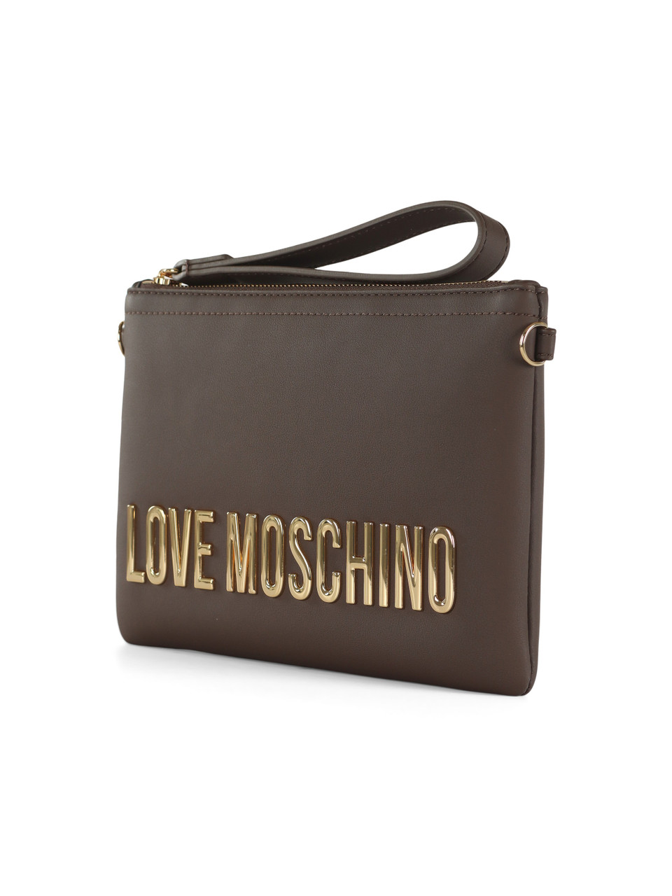 MARRONE | Pochette in ecopelle con scritta logo