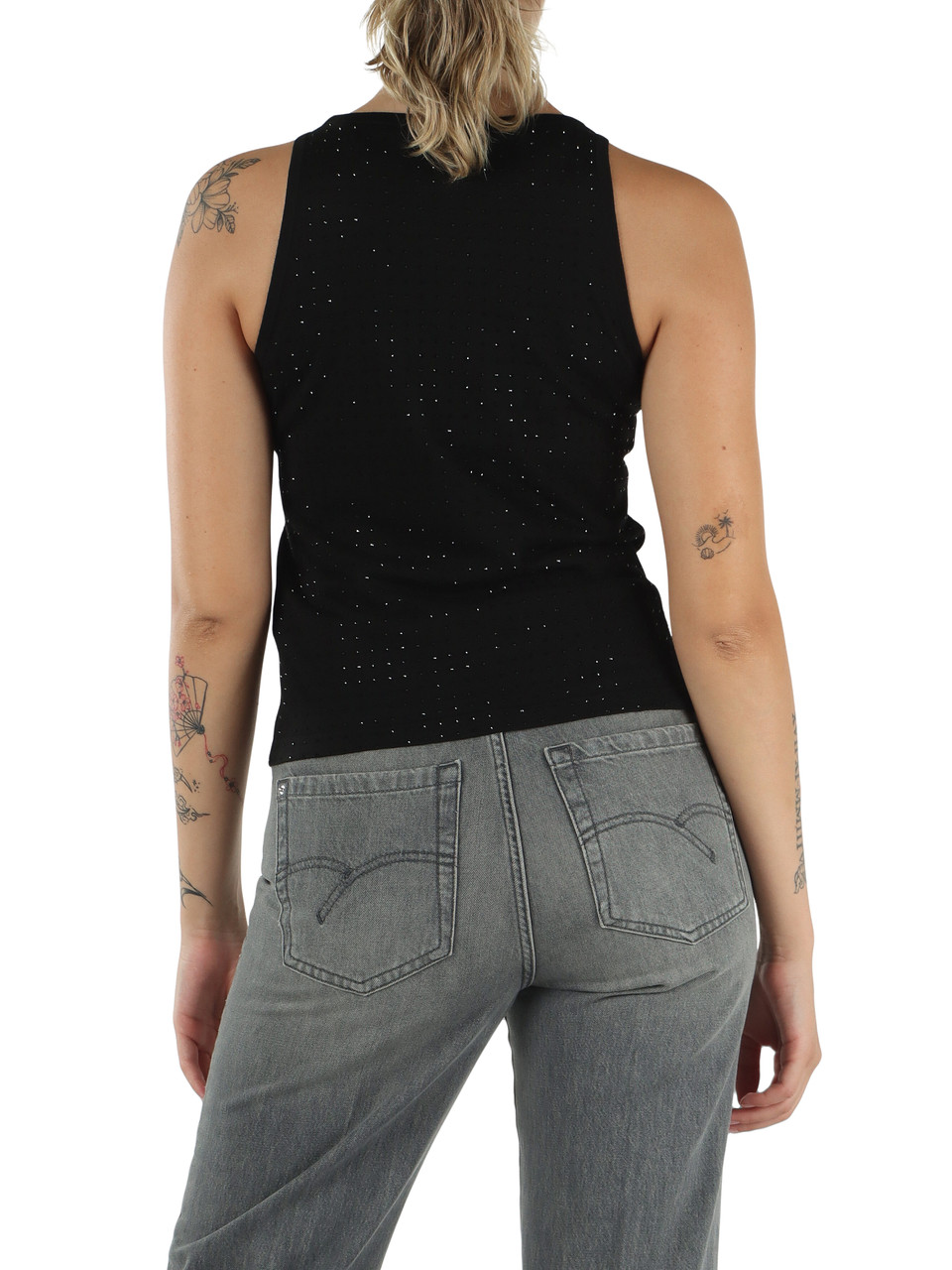 NERO | Top in maglia BALDI con strass