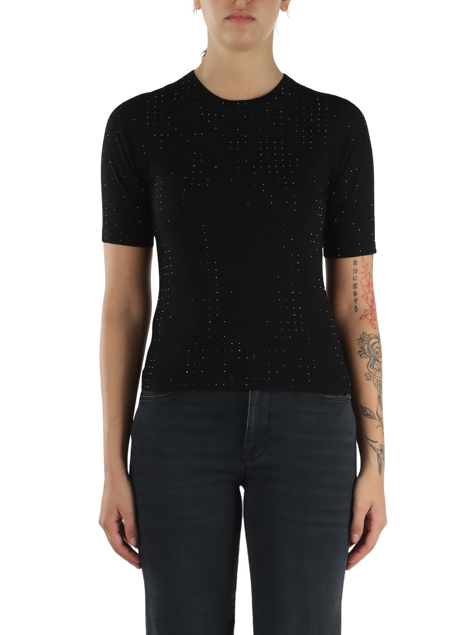 NERO | Maglia manica corta PACCHE in lyocell e lana