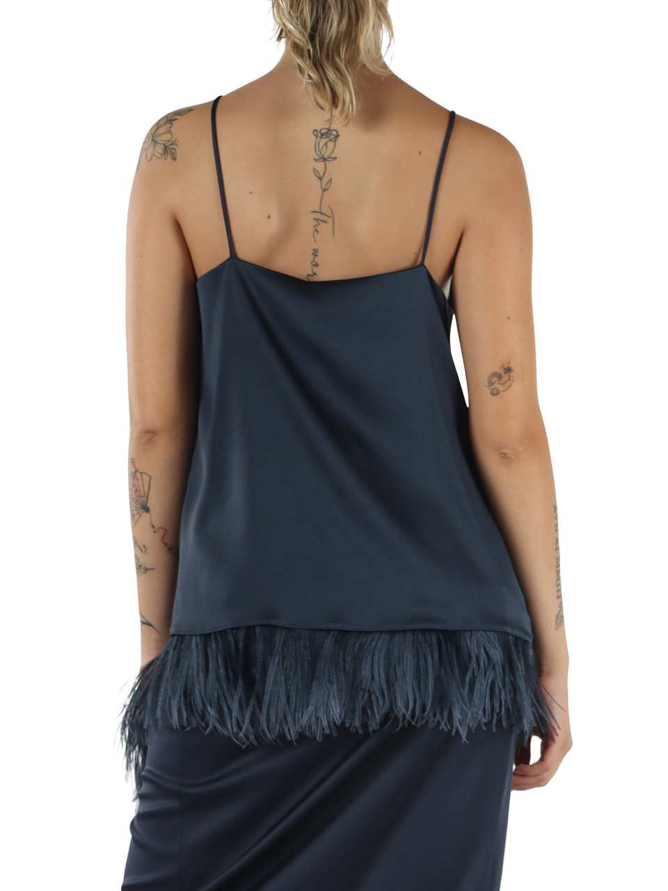 BLU | Top in satin OSCURI con dettaglio piume rimovibile