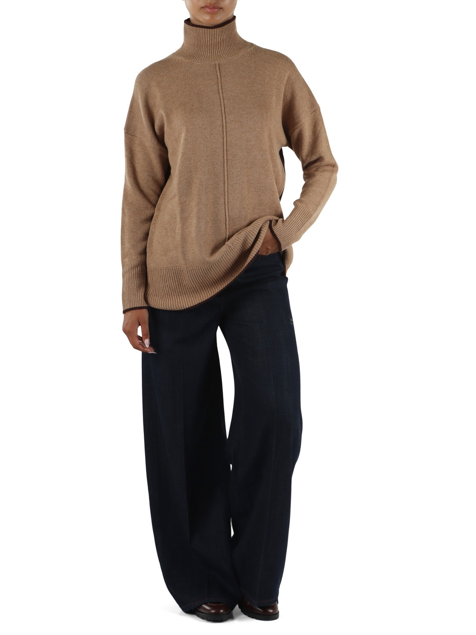 CAMMELLO | Maglia collo a lupetto in misto lana e cashmere