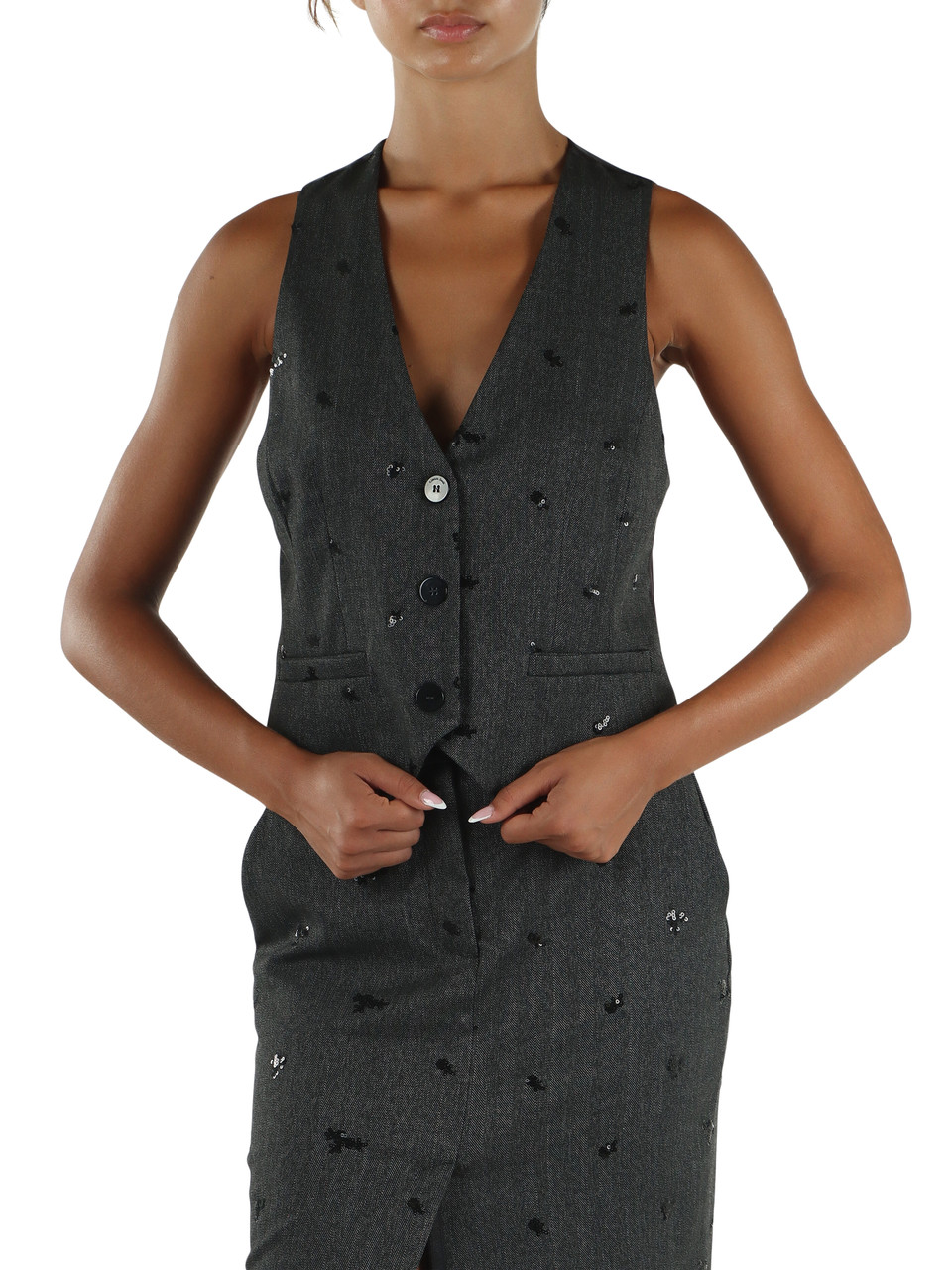 GRIGIO SCURO | Gilet in misto viscosa con paillettes