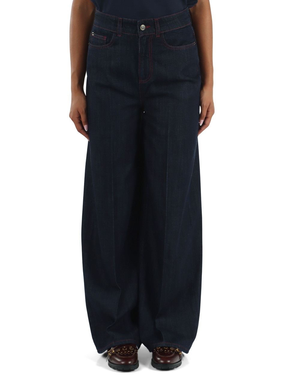 BLU SCURO | Pantaloni jeans cinque tasche gamba larga
