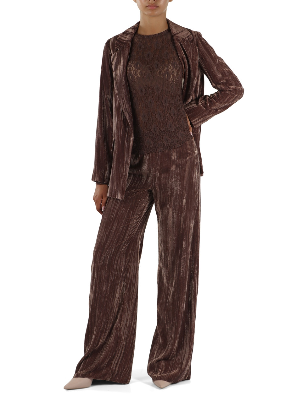 MARRONE | T-shirt manica lunga in pizzo stretch MADRE