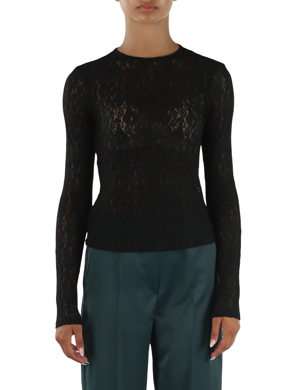 NERO | T-shirt manica lunga in pizzo stretch MADRE