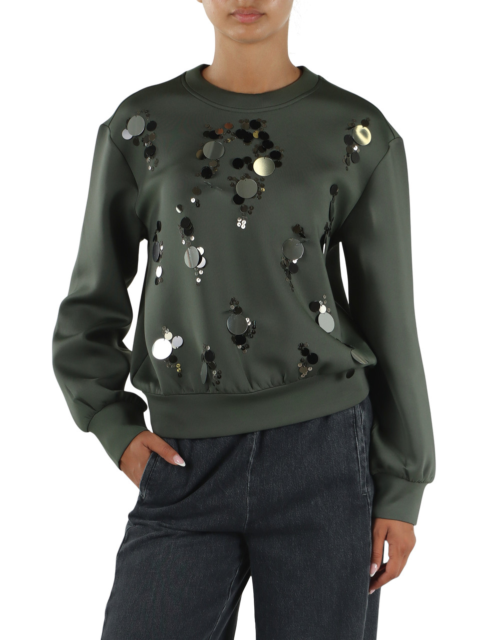 VERDE | Felpa in neoprene con paillettes CRINE