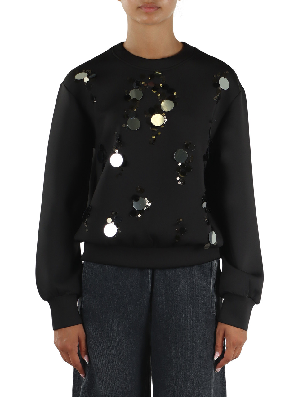 NERO | Felpa in neoprene con paillettes CRINE