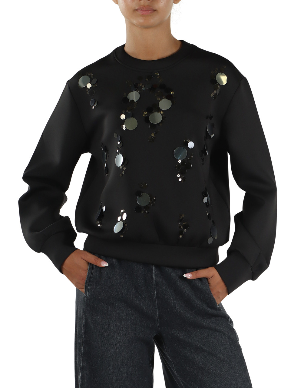 NERO | Felpa in neoprene con paillettes CRINE