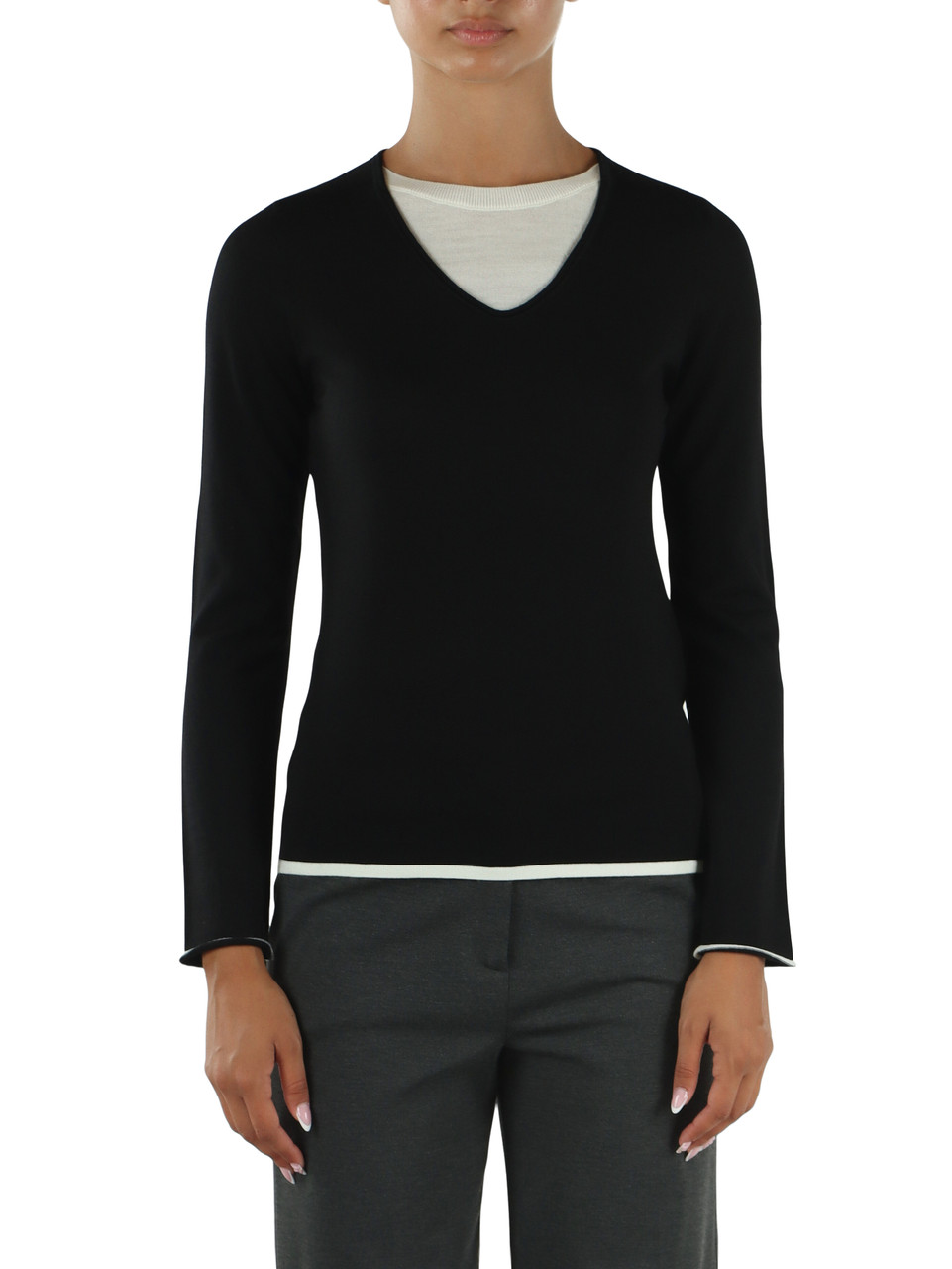 NERO | Maglia in lana FULCRO con dettagli a contrasto