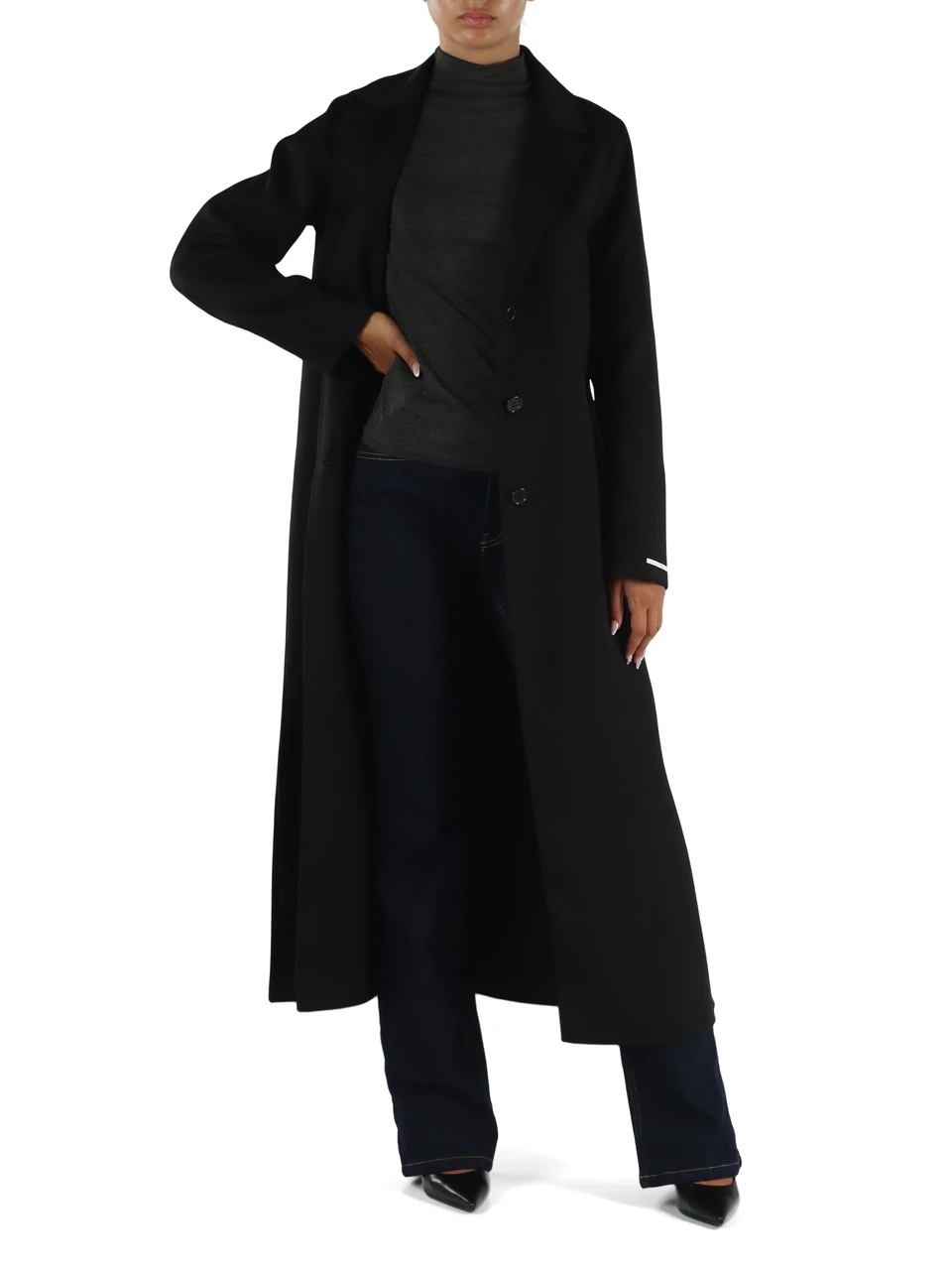 NERO | Cappotto lungo in panno double ACCIUGA