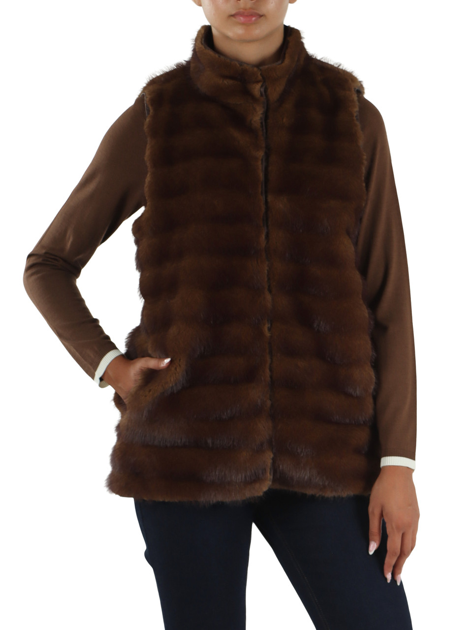 MARRONE | Ecopelliccia smanicata BACCANO