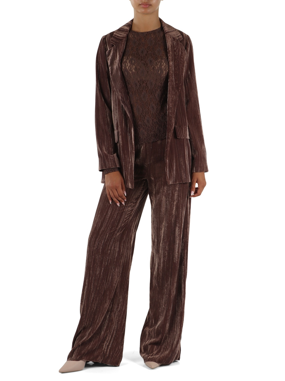 MARRONE | Pantalone gamba larga in velluto CRISMA