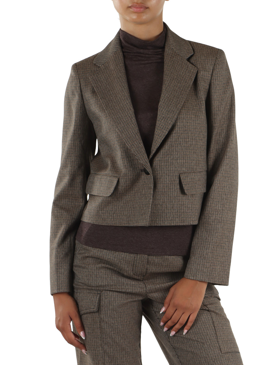 MARRONE | Giacca cropped in misto viscosa VOLTO
