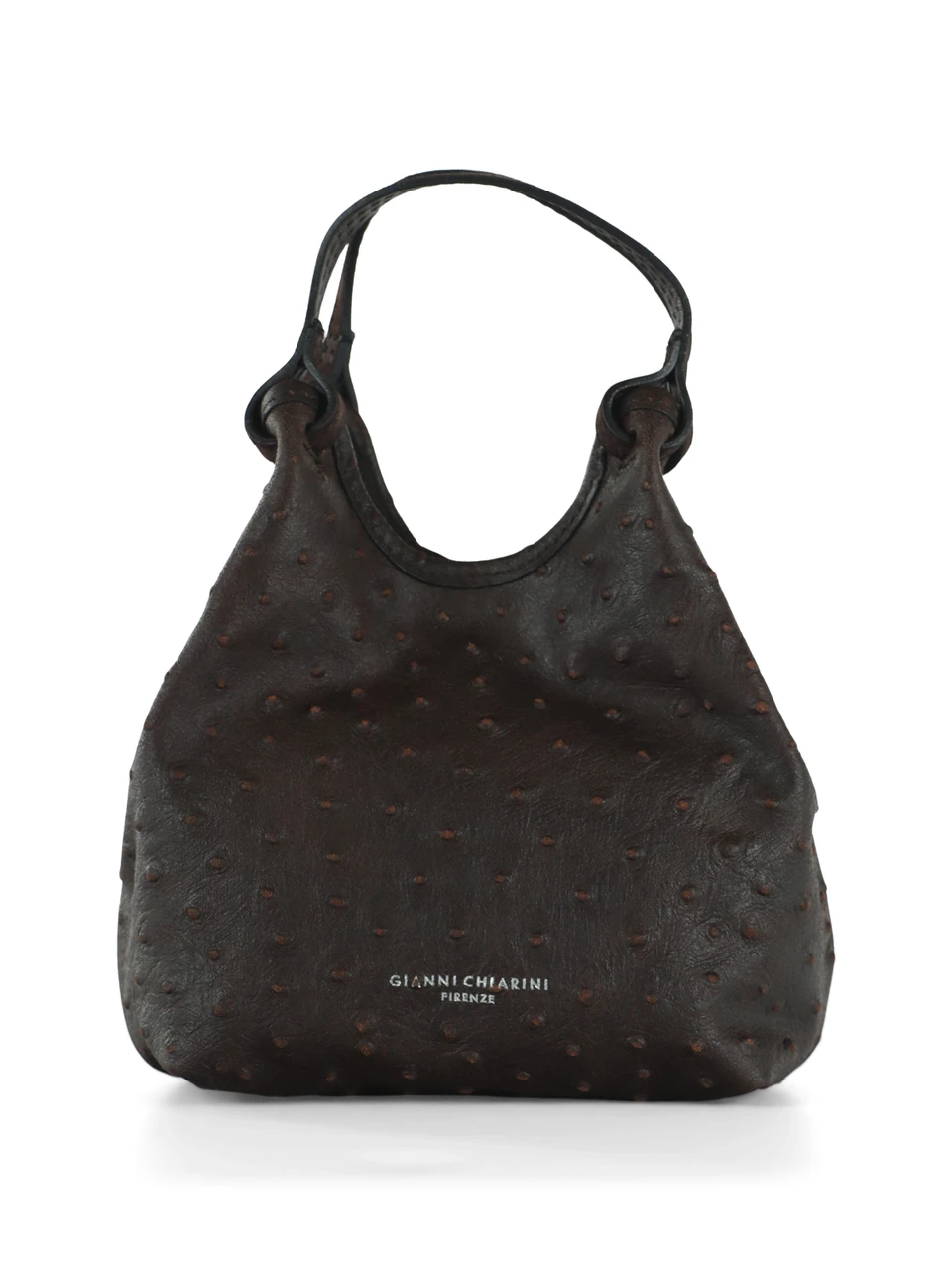 MARRONE | Borsa a mano in pelle stampa struzzo DUA Small