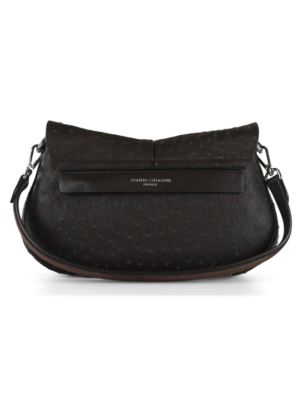 MARRONE | Borsa a spalla in pelle stampa struzzo HELENA ROUND Small