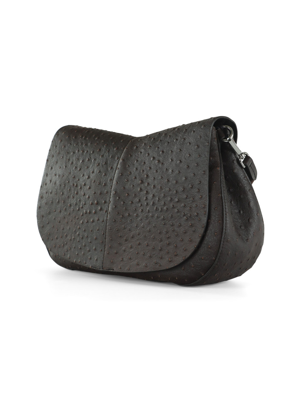 MARRONE | Borsa a spalla in pelle stampa struzzo HELENA ROUND Large