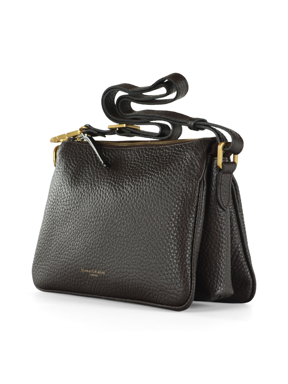 MARRONE | Borsa a tracolla in pelle martellata BROOKE