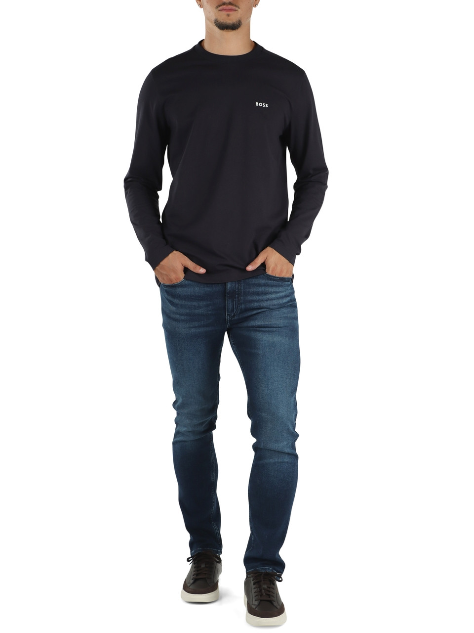 BLU SCURO | T-shirt manica lunga in cotone stretch