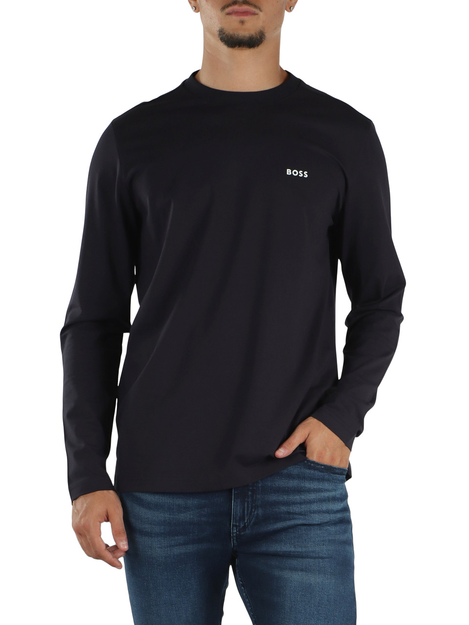 BLU SCURO | T-shirt manica lunga in cotone stretch
