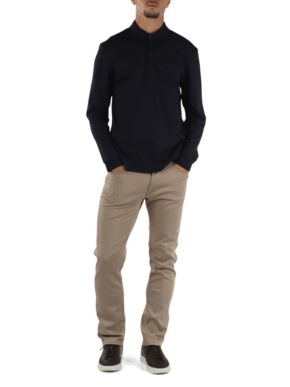 BLU SCURO | Polo manica lunga in cotone