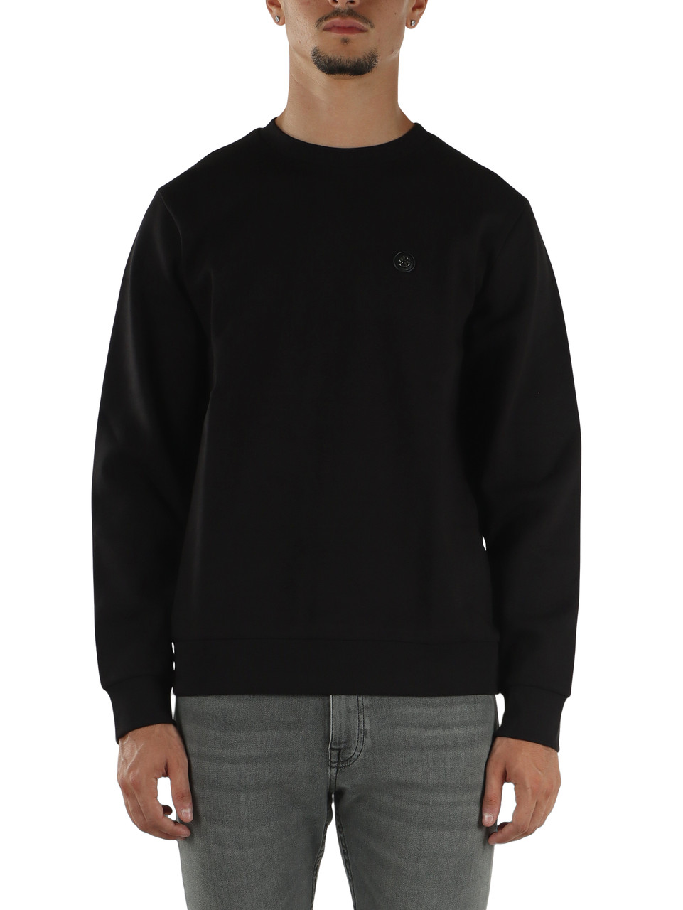 NERO | Felpa girocollo in misto cotone con patch logo