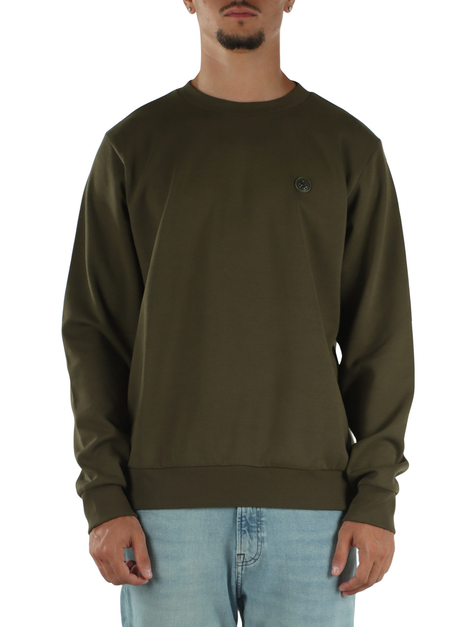 VERDE SCURO | Felpa girocollo in misto cotone con patch logo