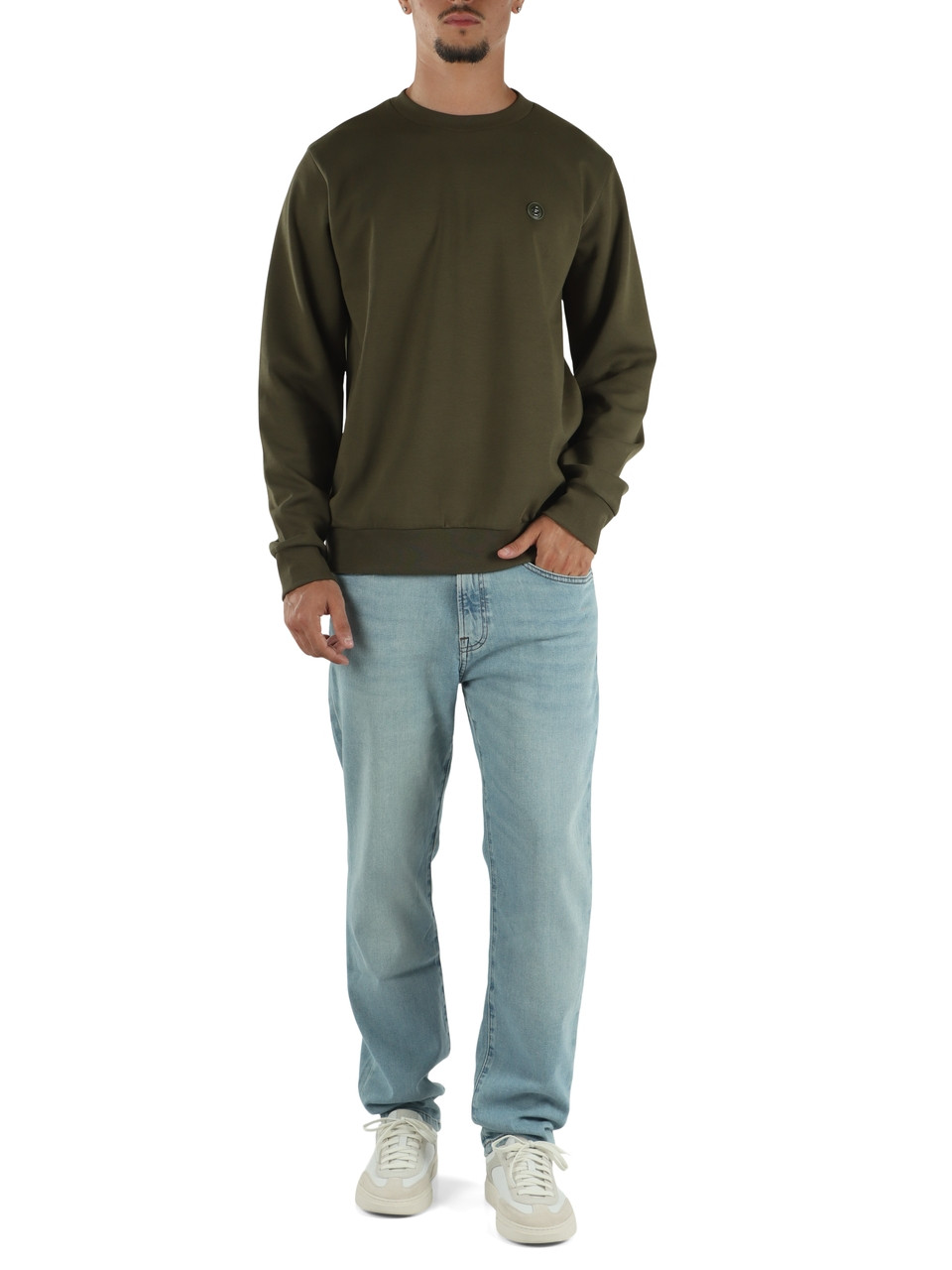 VERDE SCURO | Felpa girocollo in misto cotone con patch logo