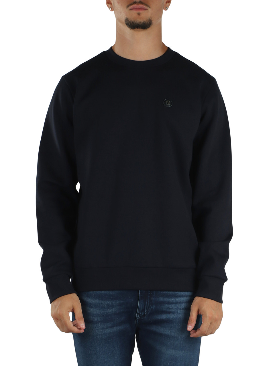 BLU SCURO | Felpa girocollo in misto cotone con patch logo