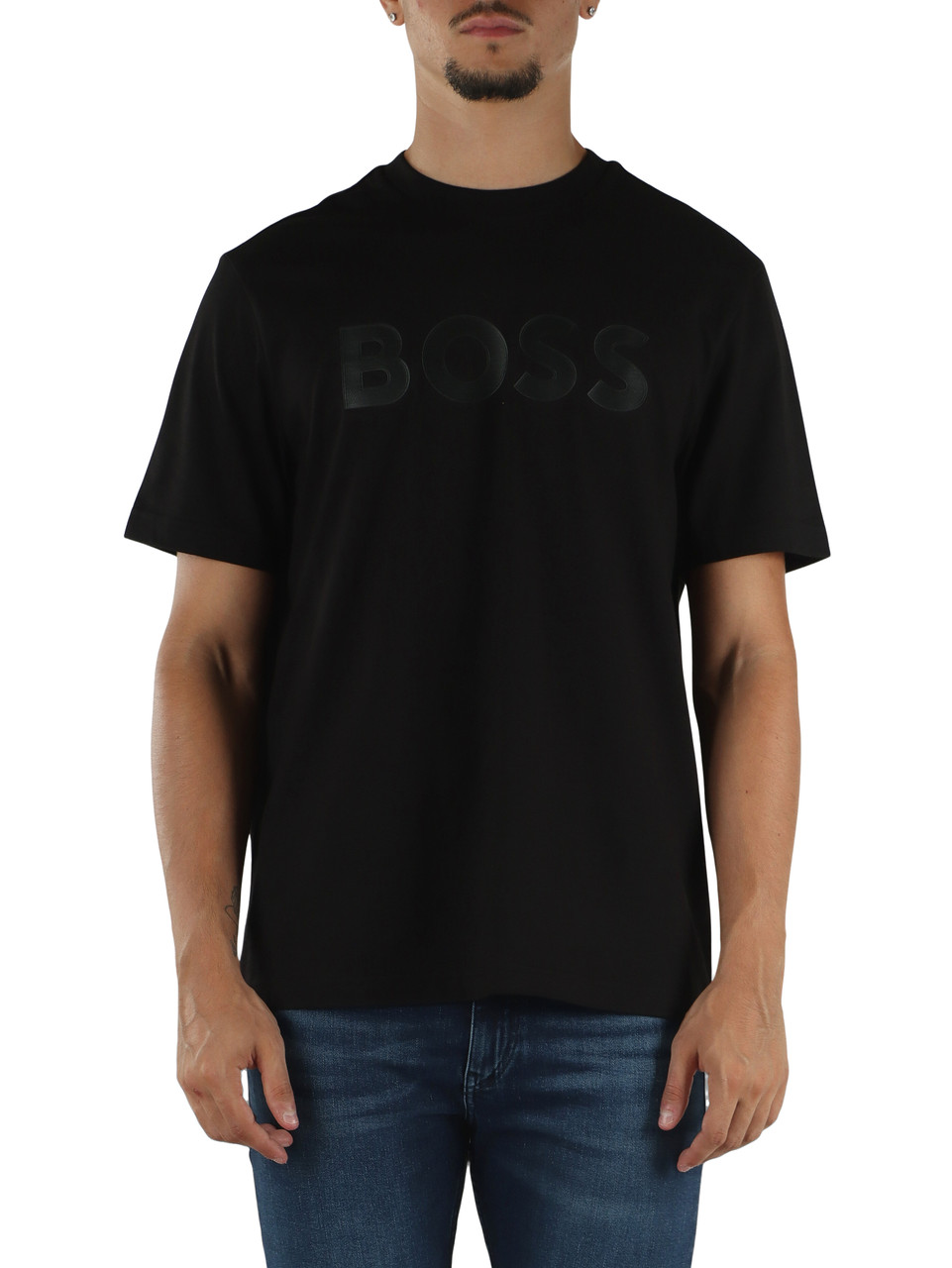 NERO | T-shirt in cotone con scritta logo frontale