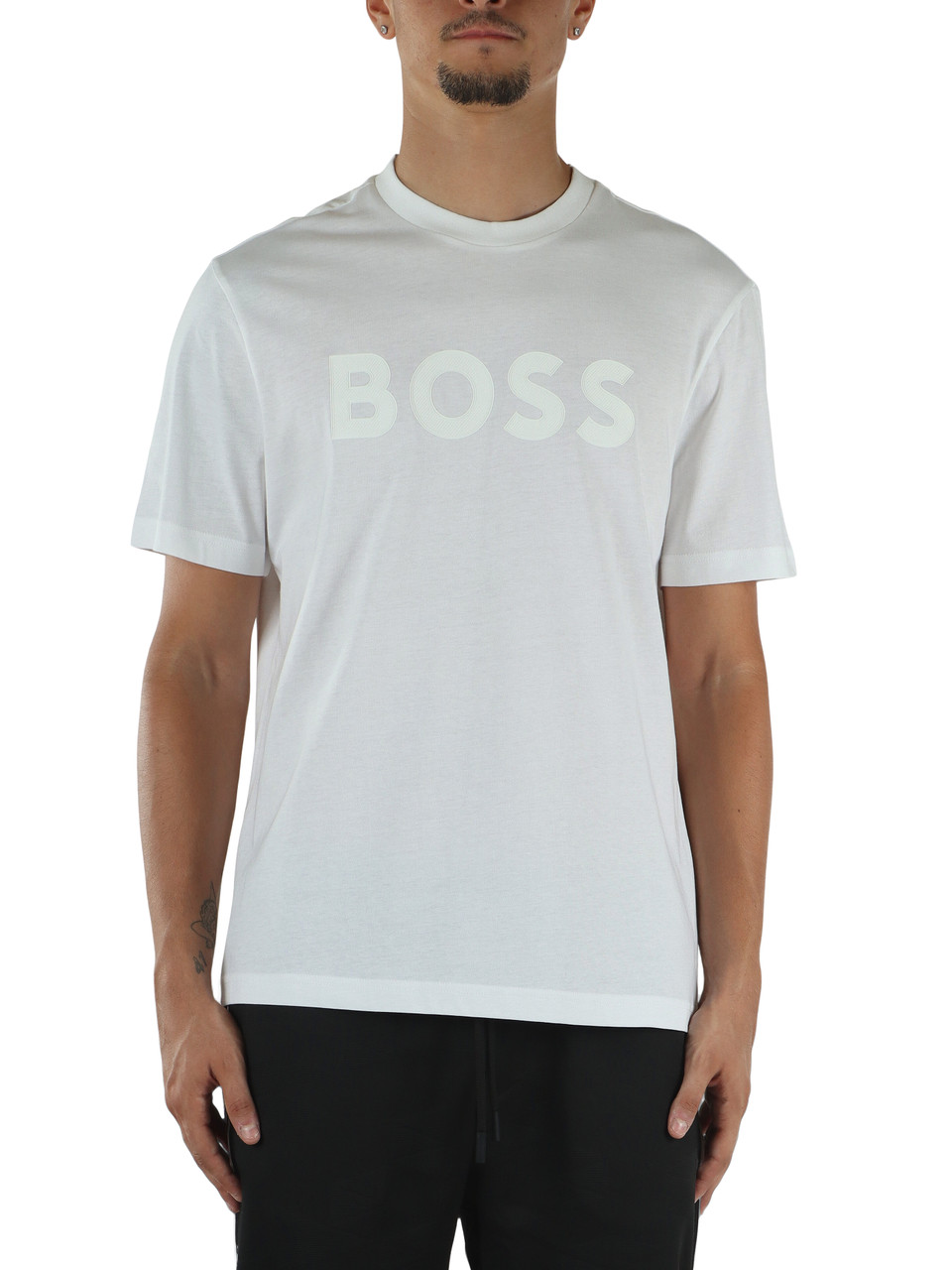 BIANCO | T-shirt in cotone con scritta logo frontale