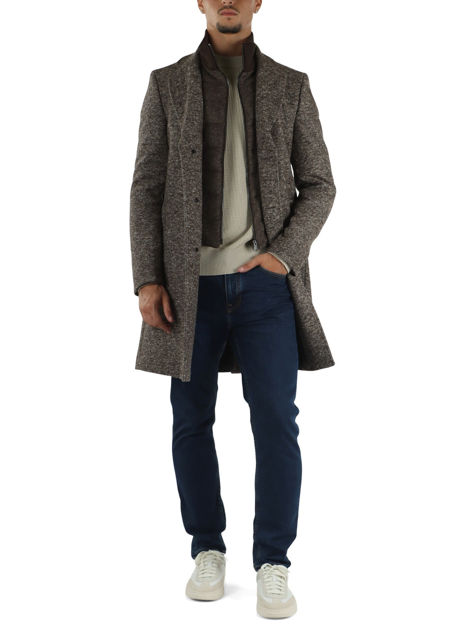 BEIGE | Maglia girocollo a coste in cotone e kapok
