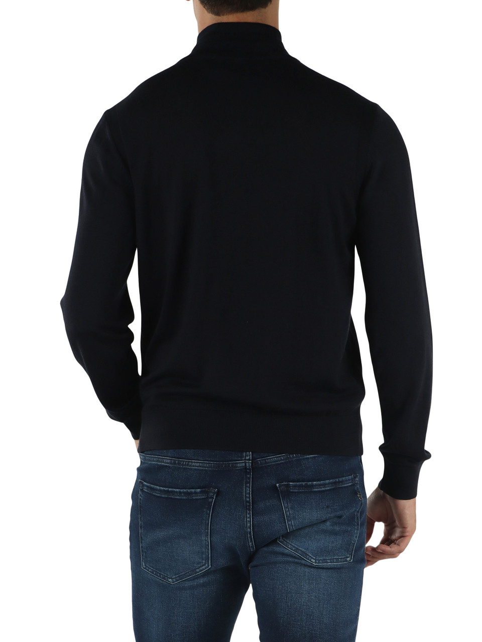 BLU SCURO | Maglia mezza zip in lana, seta e cashmere