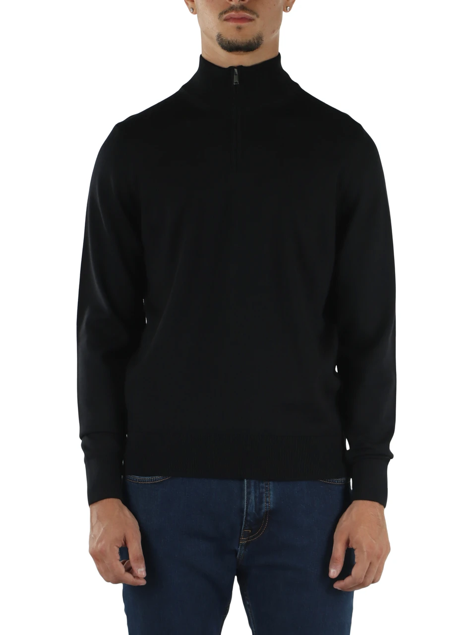 NERO | Maglia mezza zip in lana vergine merino extrafine