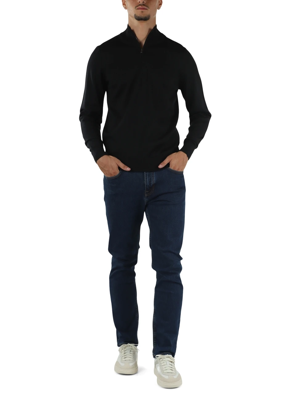 NERO | Maglia mezza zip in lana vergine merino extrafine