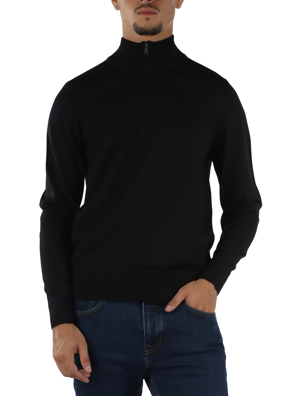 NERO | Maglia mezza zip in lana vergine merino extrafine