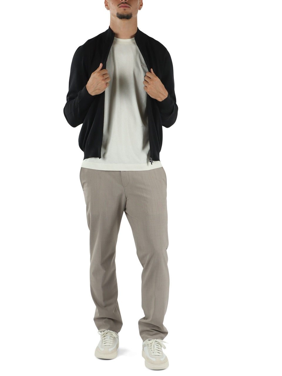 NERO | Cardigan con zip in lana vergine merino extrafine