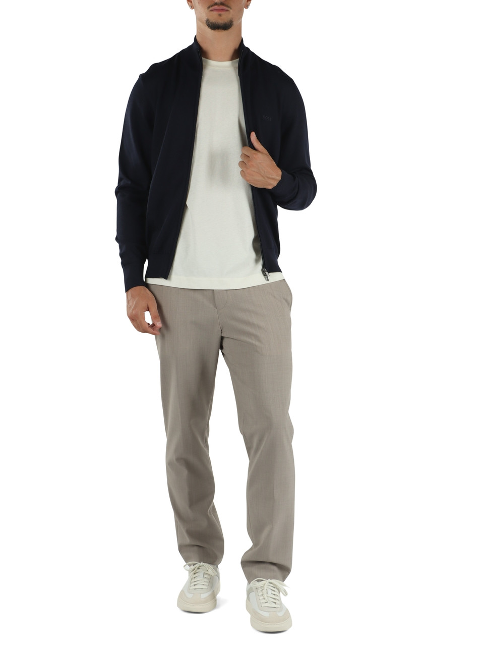 BLU SCURO | Cardigan con zip in lana vergine merino extrafine