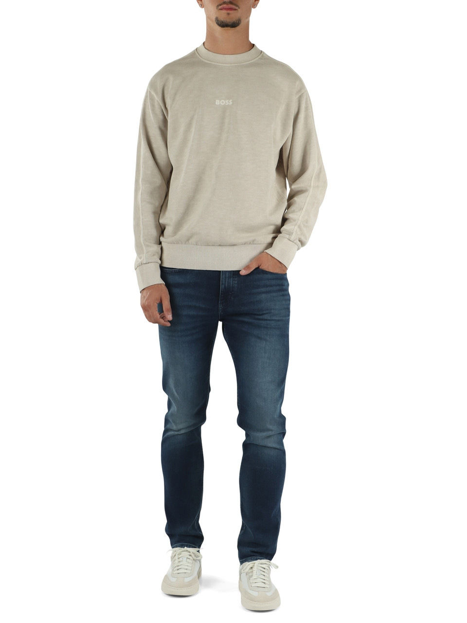 BEIGE | Felpa girocollo in cotone fiammato