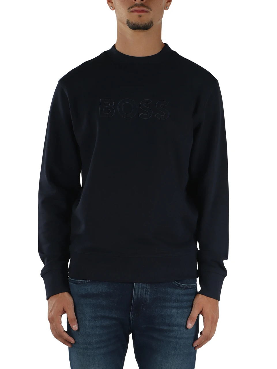 Dunkelblau | Baumwoll-Sweatshirt mit Rundhalsausschnitt und Logo-Schriftzug
