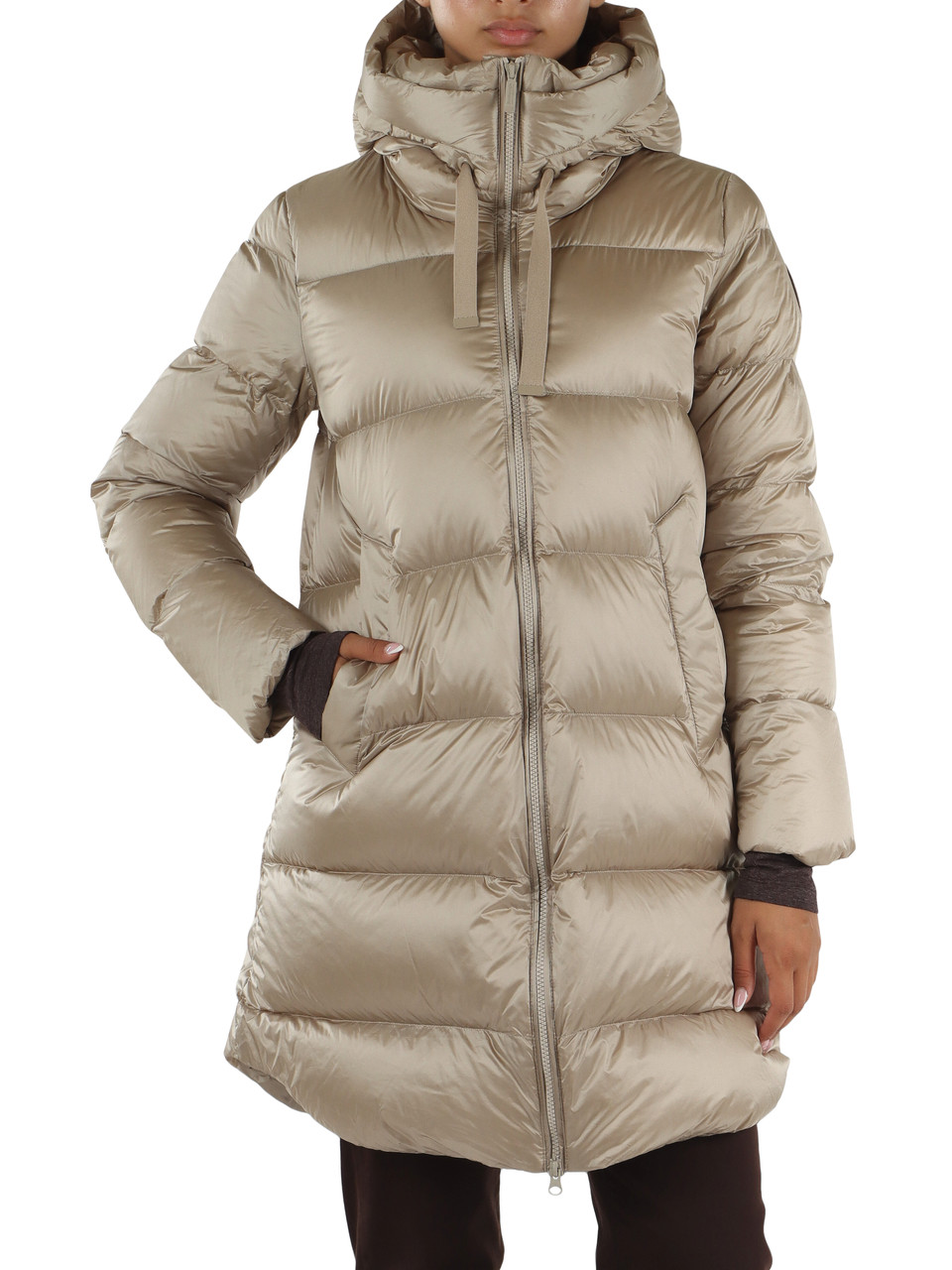 BEIGE | Piumino tre quarti trapuntato GENEVA con cappuccio