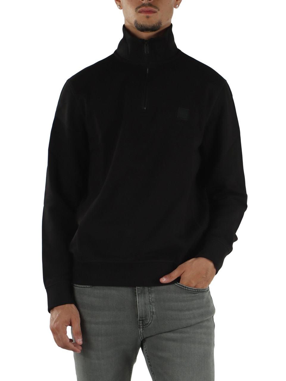NERO | Felpa mezza zip con patch logo