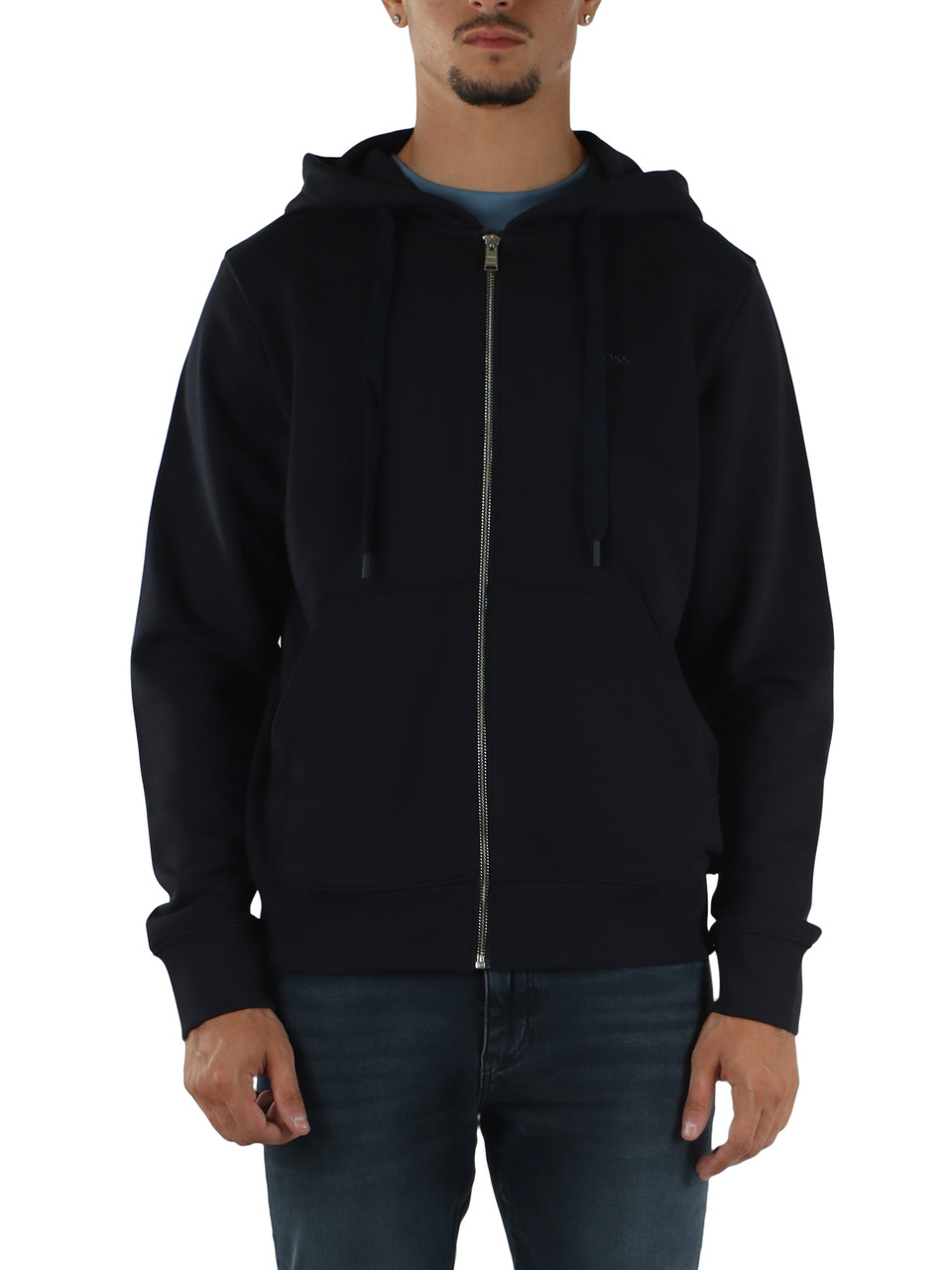 BLU SCURO | Felpa con zip e cappuccio in cotone