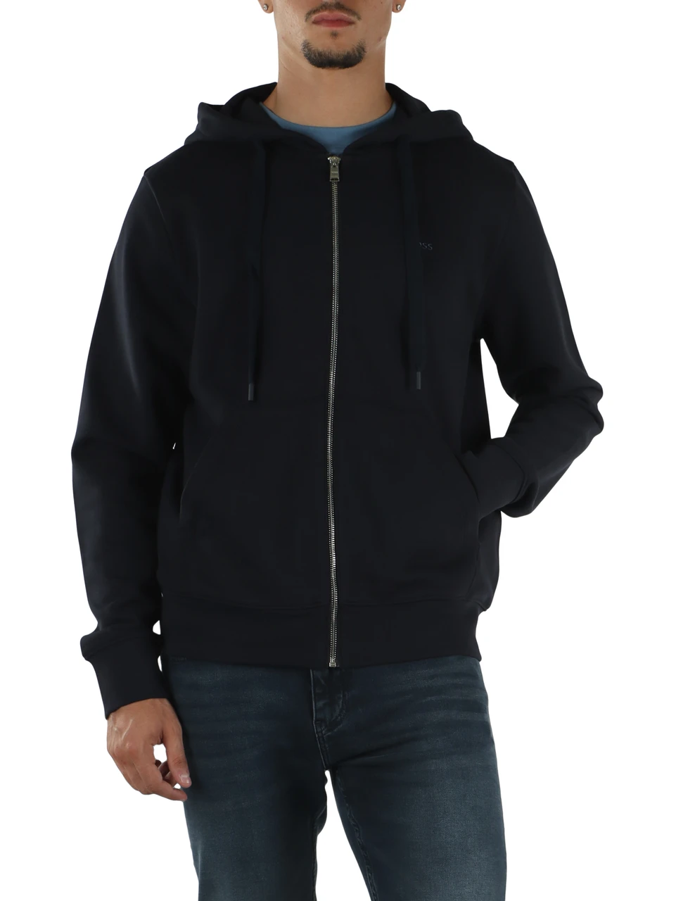 BLU SCURO | Felpa con zip e cappuccio in cotone