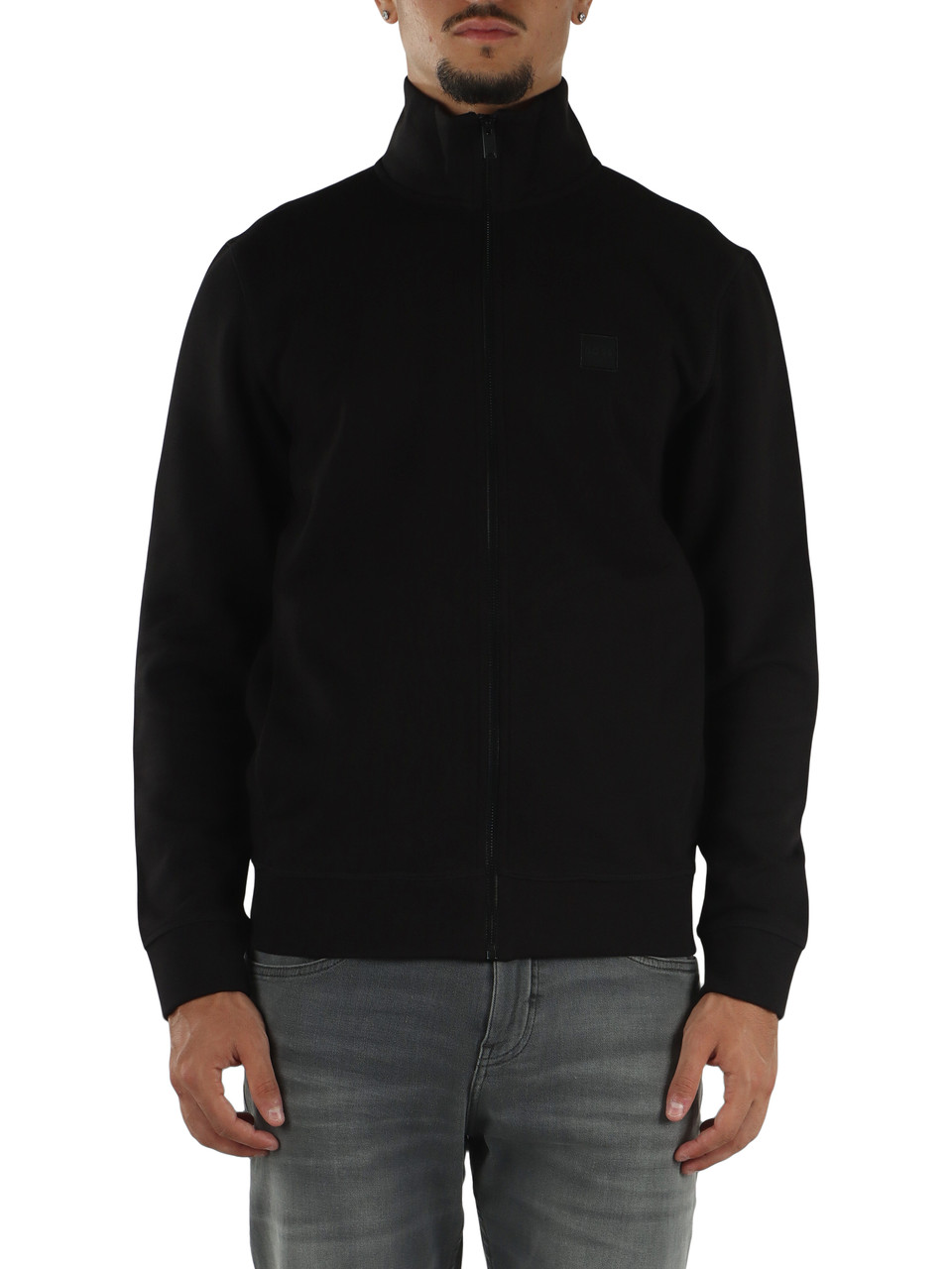 SCHWARZ | Baumwoll-Sweatshirt mit Reißverschluss und Logo-Patch