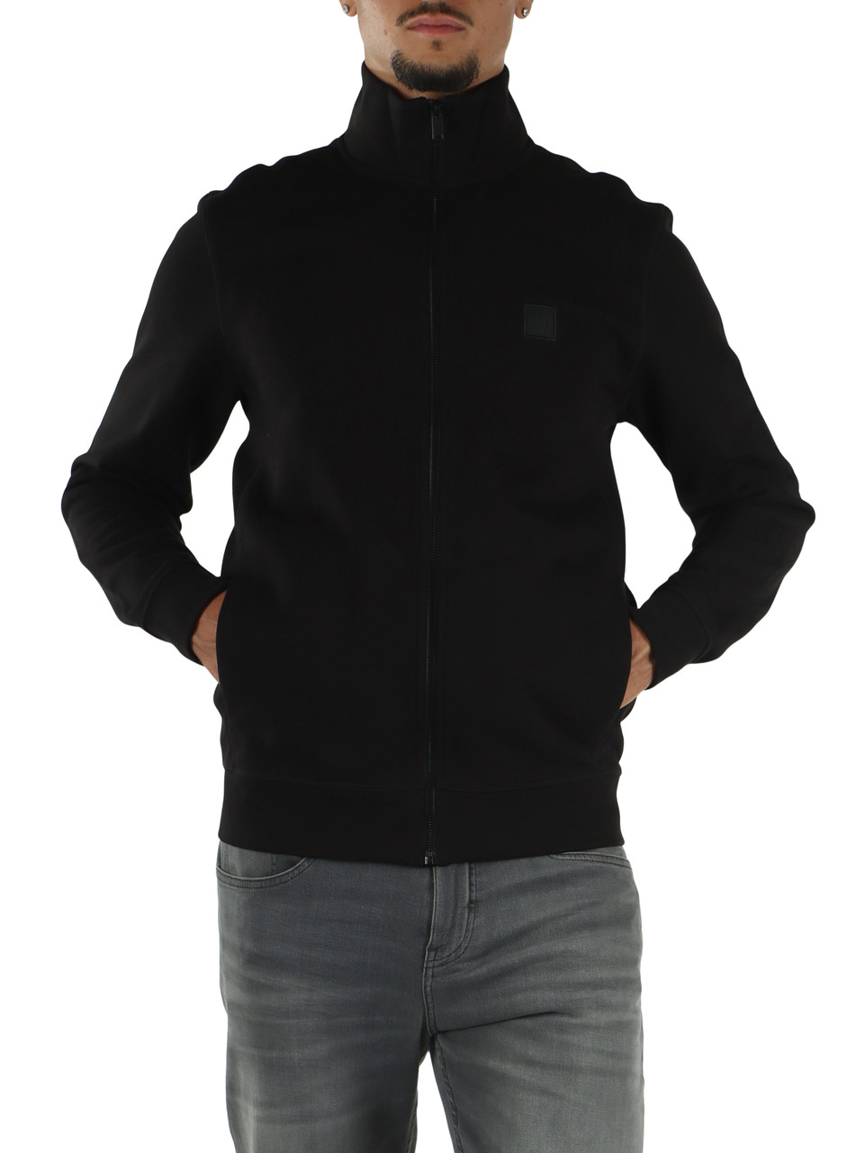 SCHWARZ | Baumwoll-Sweatshirt mit Reißverschluss und Logo-Patch