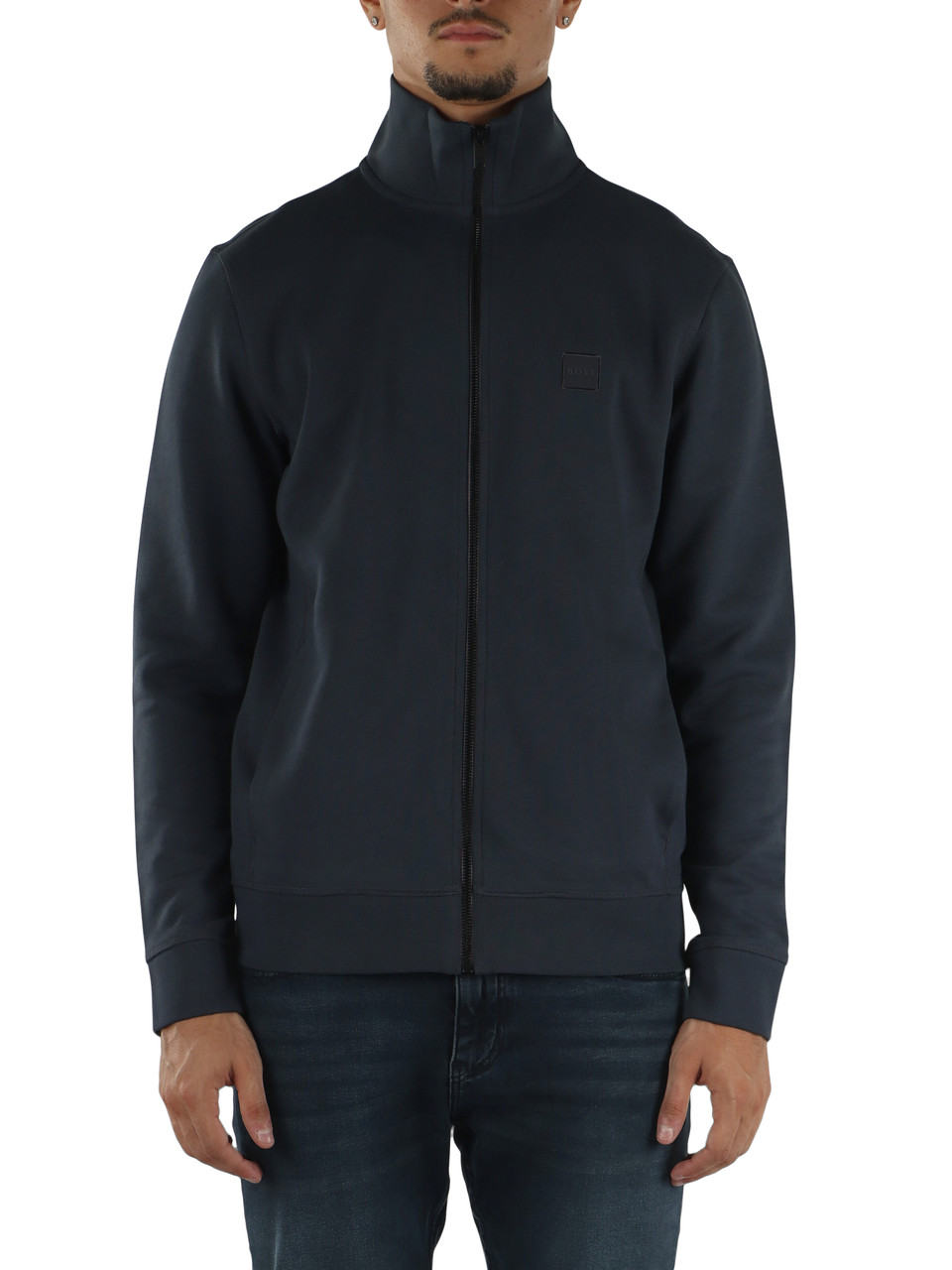 BLU | Felpa in cotone con zip e patch logo