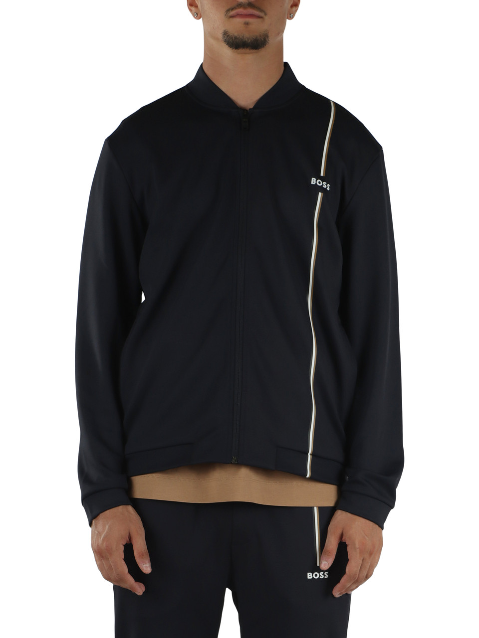 BLU SCURO | Felpa con zip in tessuto tecnico HeiQ Smart Temp